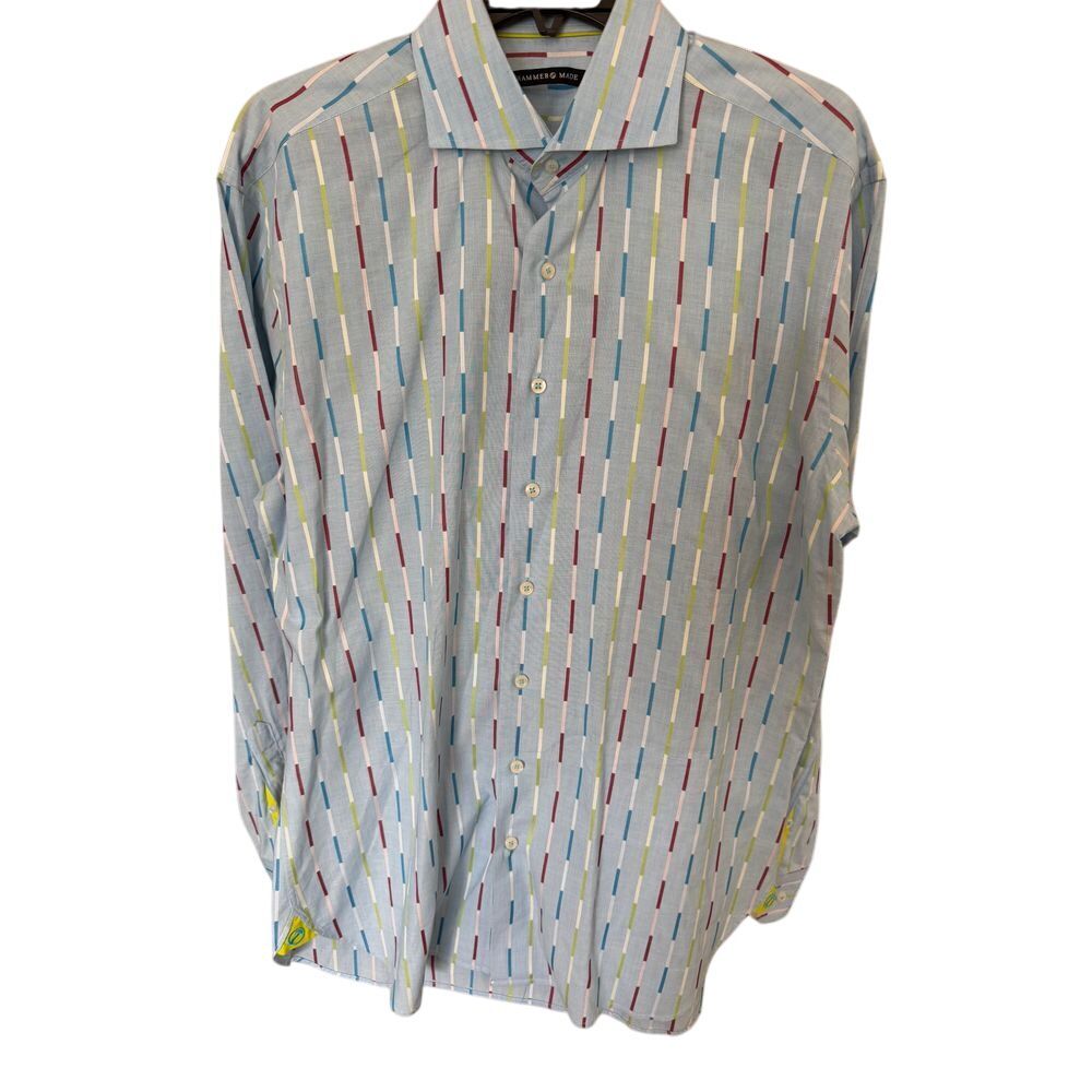 Hammer Made Men's button down long sleeve shirt,‎ blue striped size 41/16